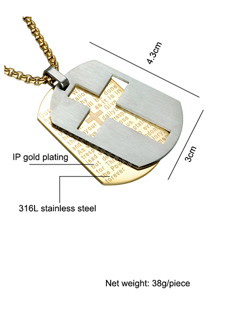 Fashion Small Gold (without Chain) Stainless Steel Scripture Cross Army Necklace