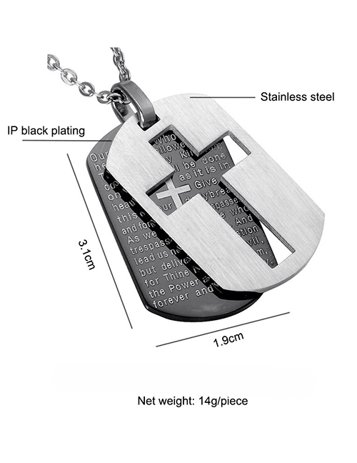 Fashion Large Steel Color (without Chain) Stainless Steel Scripture Cross Army Necklace