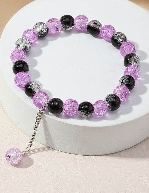 Fashion Black Purple Crystal Beaded Geometric Bracelet