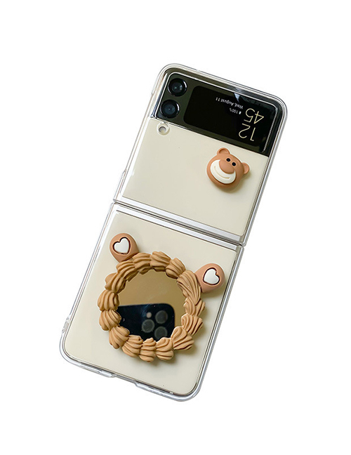 Fashion Hard Shell-cream Bear Mirror (samsung Flod3) Bear Mirror Sticker Samsung Phone Case