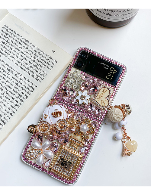 Fashion Hard Shell-full Drill Pumpkin Cart-pink (samsung Zflip3) Geometric Rhinestone Perfume Bottle Samsung Folding Phone Case