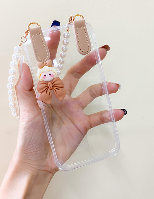 Fashion Acrylic-girl Bow Tie-leather Head Hanging Chain (iphone 13promax
) Pearl Portable Bow Tie Girl Leather Head Hanging Chain Apple Mobile Phone Case