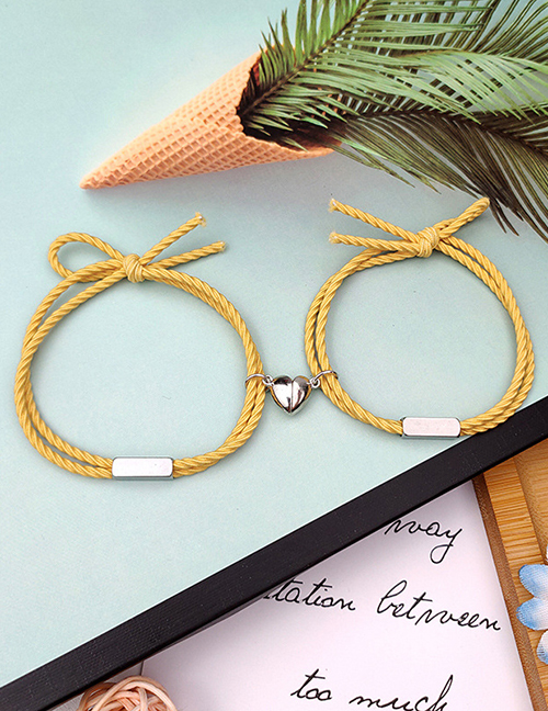 Fashion Love Rubber Band Stainless Steel Yellow Pair A Pair Of Alloy Magnetic Love Cord Braided Bracelet