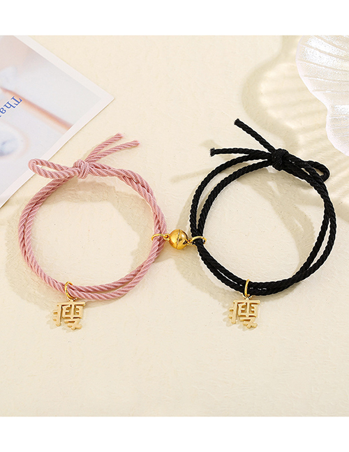 Fashion A Pair Of Golden Skinny Black And Pink A Pair Of Alloy Magnetic Bead Wire Rope Braided Chinese Character Hand Rope