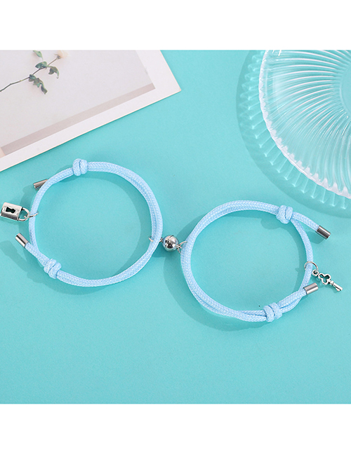 Fashion Sky Blue Pair A Pair Of Alloy Key Lock Magnetic Round Bead Bracelet