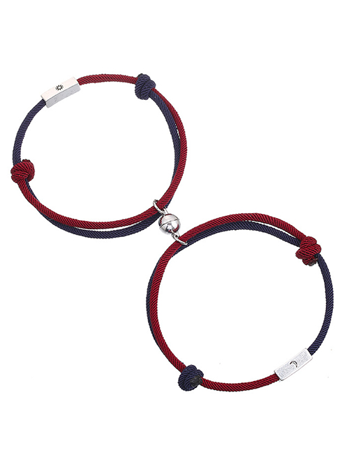 Fashion Milan Two-tone Dark Blue Wine Red Sun And Moon Pair A Pair Of Alloy Geometric Magnetic Ball Hand Rope