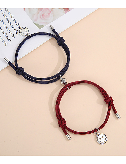 Fashion Pair Of Black And Wine Red A Pair Of Alloy Smiley Brand Magnetic Round Bead Bracelets