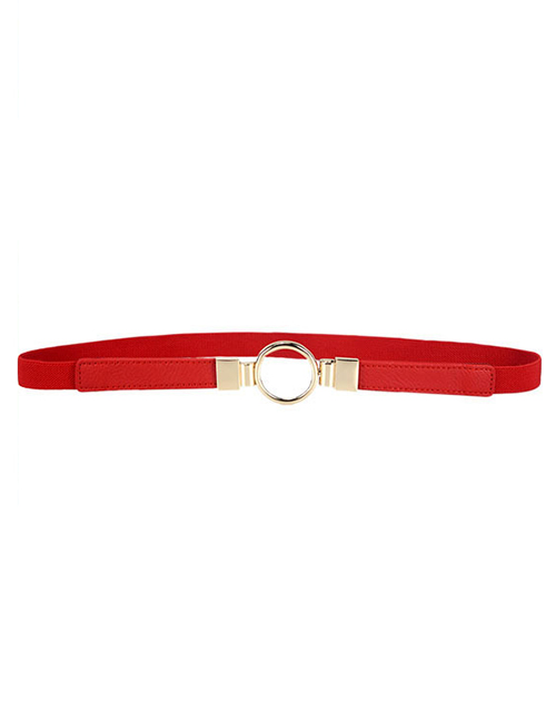 Fashion Red Pu Metal Buckle Thin Side Belt