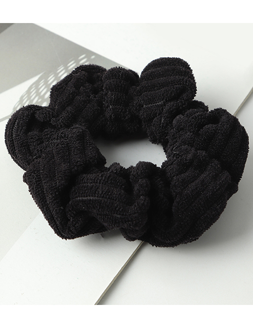 Fashion Black Cotton Linen Pleated Hair Tie