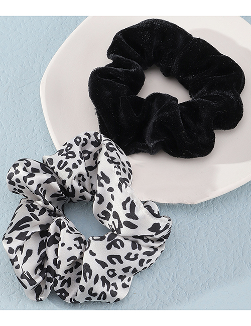 Fashion Black And White Fabric Leopard Print Velvet Pleated Hair Tie Set