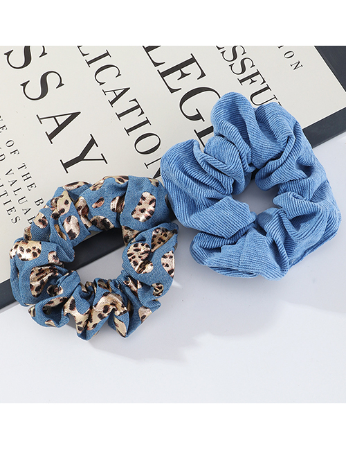 Fashion Blue Fabric Geometric Print Pleated Hair Tie
