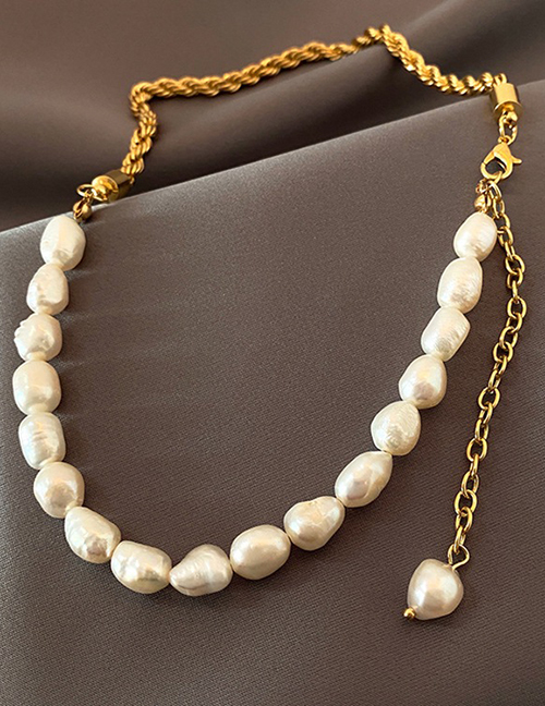 Fashion Gold Color Alloy Geometric Pearl Beaded Necklace
