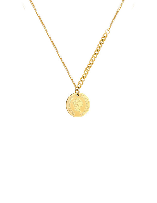 Fashion Gold Color Titanium Steel Geometric Medal Necklace