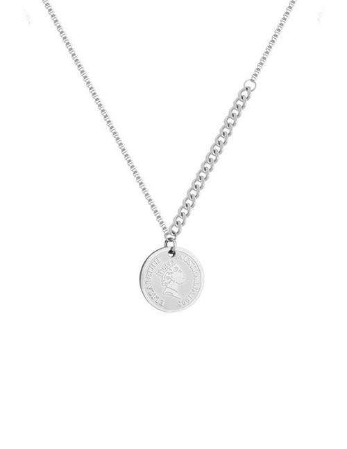 Fashion Silver Color Titanium Steel Geometric Medal Necklace