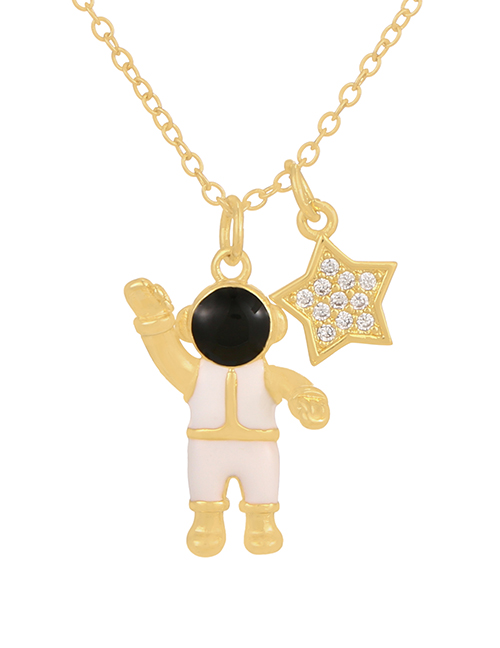 Fashion Golden-3 Copper Inlaid Zirconium Astronaut Five-pointed Star Necklace