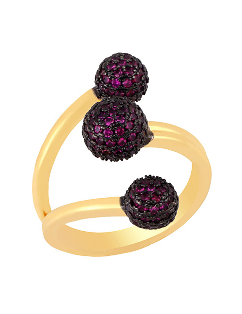 Fashion Rose Red Geometric Ball Three-layer Open Ring