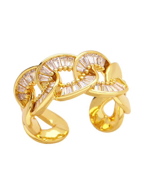 Fashion C Metal Full Diamond Geometric Open Ring