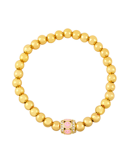 Fashion Pink Elastic Round Bead Beaded Smiley Bracelet