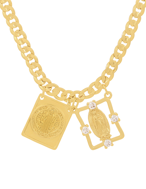 Fashion Golden-2 Copper Inlaid Zirconium Portrait Thick Chain Necklace