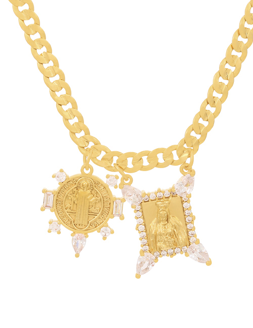 Fashion Golden-4 Copper Inlaid Zirconium Portrait Thick Chain Necklace