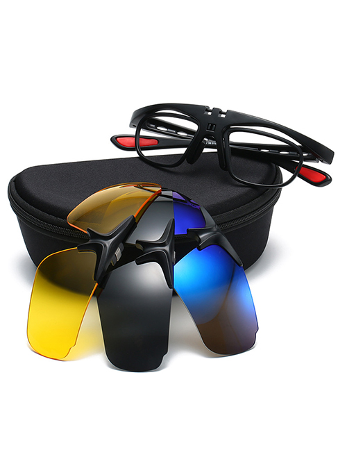 Fashion Suit With Box Geometric Magnetic Sunglasses Lens Cover Mirror Belt Box