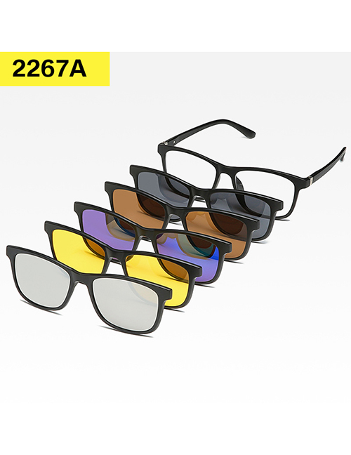 Fashion 2267apc Material Frame Geometric Magnetic Sunglasses Lens Set