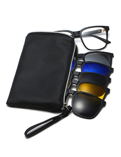 Fashion 2331 Five-piece Tr Frame With Leather Bag Geometric Magnetic Sunglasses Lens Cover With Leather Bag