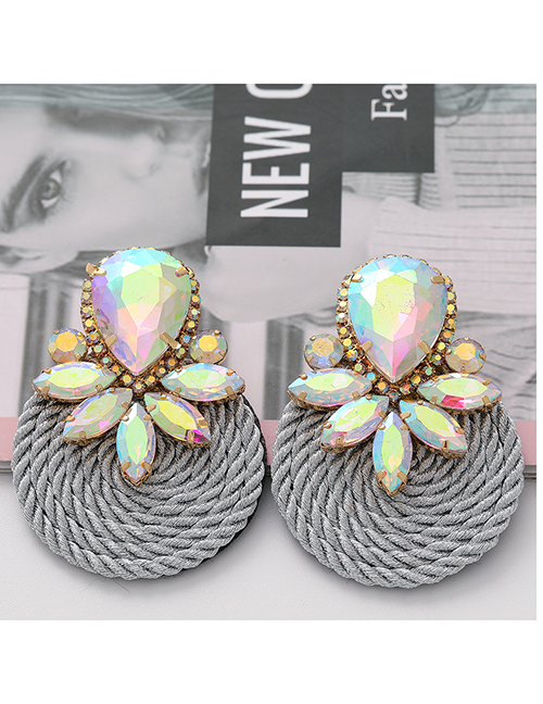 Fashion Ab Alloy Inlaid Drop Diamond Geometric Braided Earrings