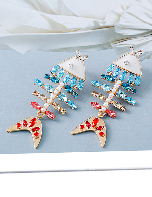 Fashion Color Alloy Diamond Fishbone Earrings
