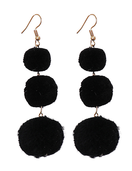 Fashion Black Geometric Hair Ball Earrings