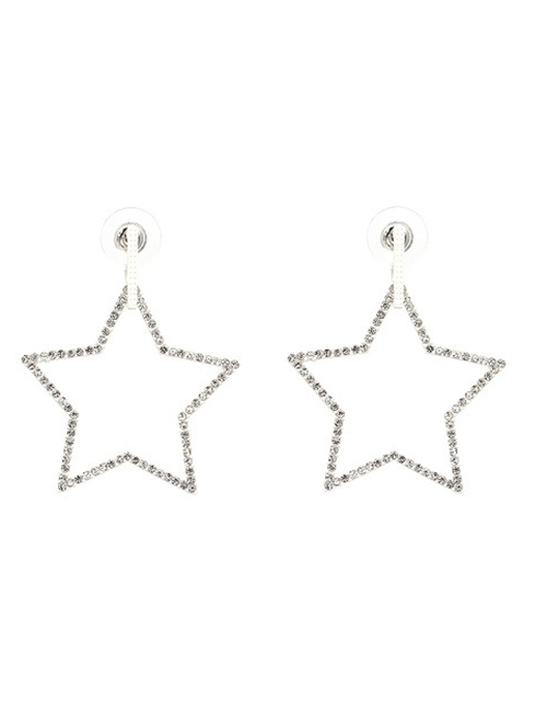 Fashion White Alloy Diamond Hollow Five-pointed Star Stud Earrings