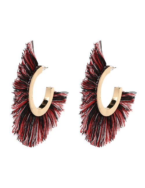 Fashion Black Red Alloy Geometric Tassel C-shaped Earrings