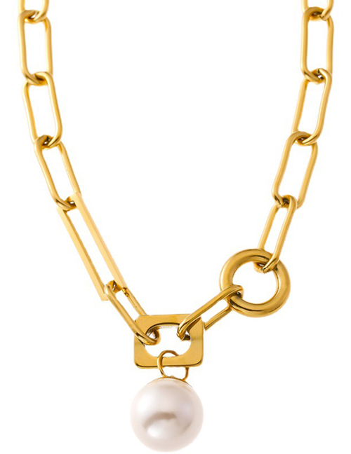 Fashion Gold Color Titanium Steel Geometric Pearl Necklace
