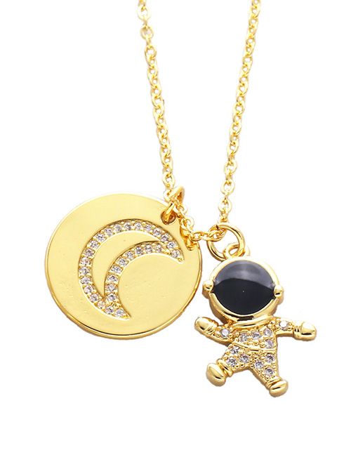 Fashion C Bronze Diamond Star Moon Astronaut Necklace