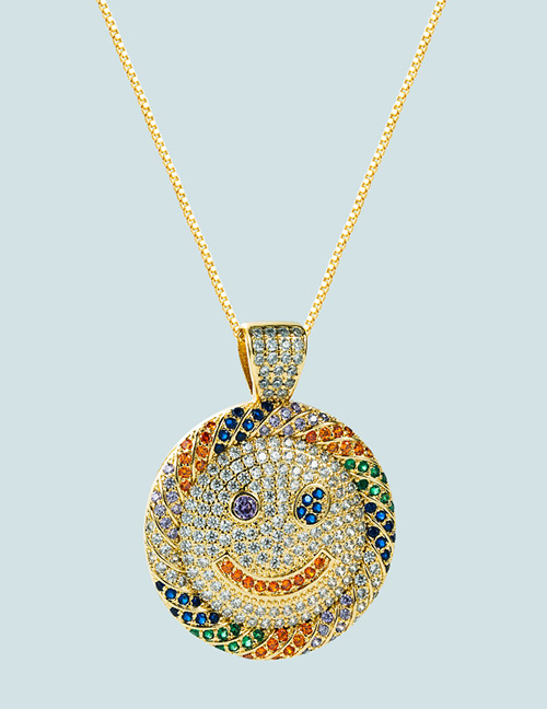 Fashion Smiley Gold-plated Copper And Zirconium Geometric Smiley Face Necklace