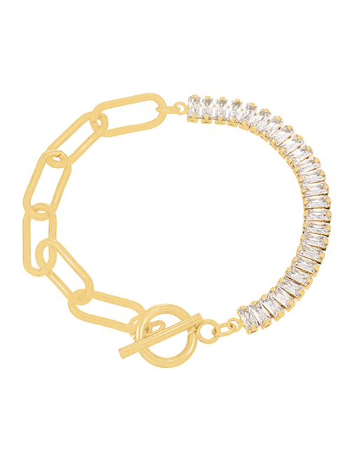 Fashion Gold Copper Inlaid Zirconium Stitching Thick Chain Ot Buckle Bracelet