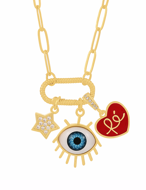 Fashion Red Copper Inlaid Zirconium Oil Dripping Eyes Letter Clip Necklace Necklace