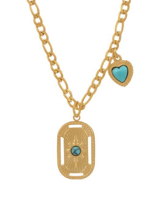 Fashion Gold Titanium Steel Turquoise Geometric Love Necklace
