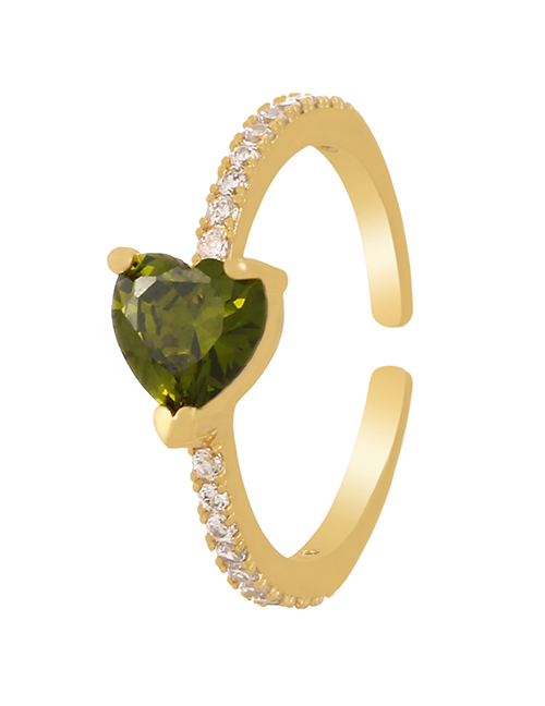 Fashion Army Green Titanium Steel Inlaid Zirconium Love Ring
