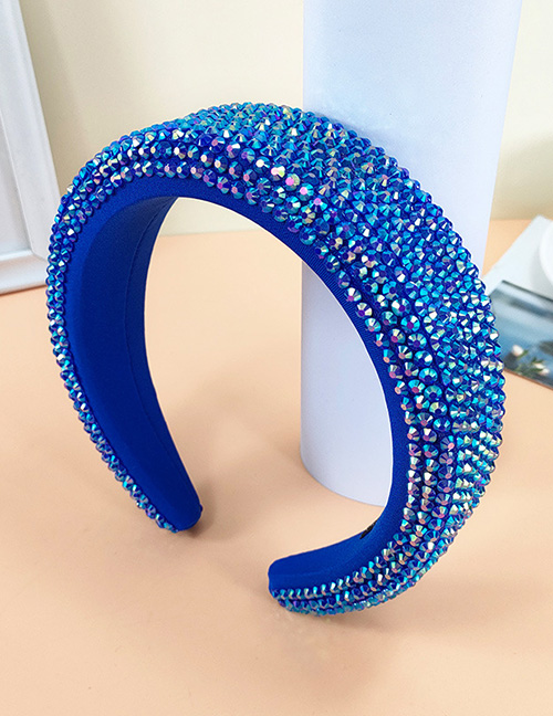 Fashion Royal Blue Full Rhinestone Headband Fabric Full Diamond Broad-brimmed Headband
