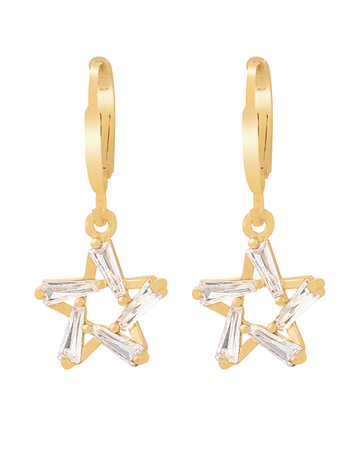 Fashion Golden-2 Copper Inlaid Zircon Five-pointed Star Earrings