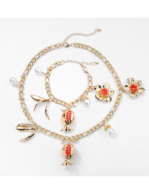 Fashion Flower Necklace + Bracelet Alloy Geometric Flower Earrings Necklace Set