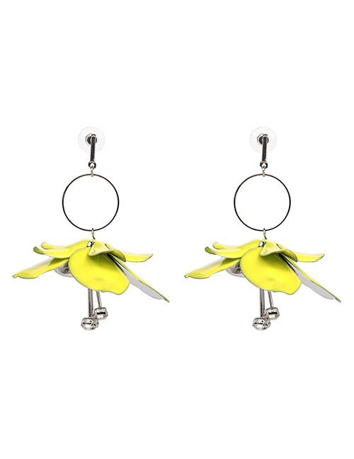 Fashion Yellow Metal Oil Drop Flower Geometric Stud Earrings