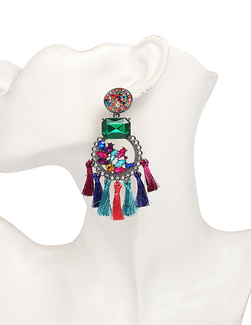 Fashion Color Geometric Diamond Tassel Earrings