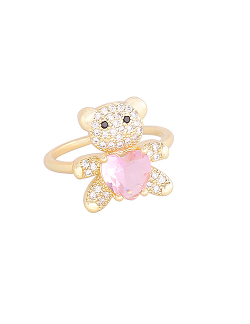 Fashion 3#pink Copper Inlaid Zirconium Love Bear Ring