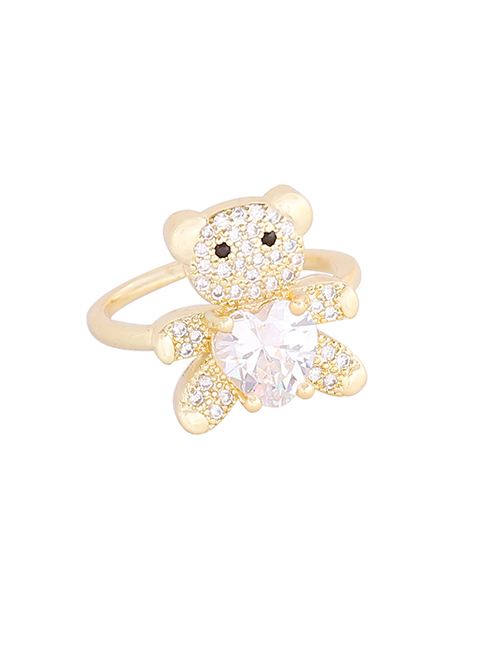 Fashion 4#white Copper Inlaid Zirconium Love Bear Ring