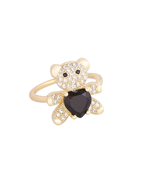 Fashion 5#black Copper Inlaid Zirconium Love Bear Ring
