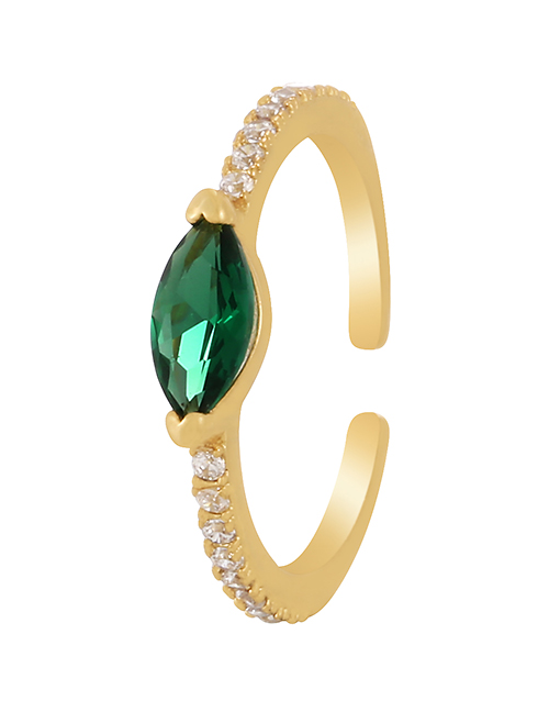 Fashion Green Copper Inlaid Willow-shaped Zirconium Ring