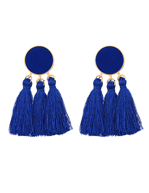 Fashion Royal Blue Alloy Oil Drop Round Tassel Earrings