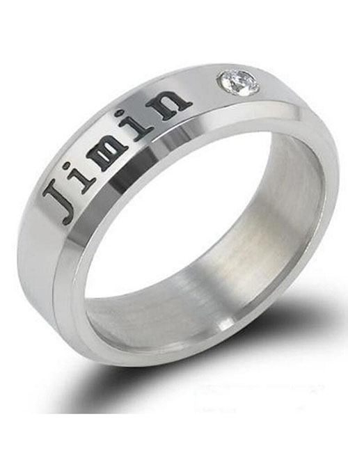 Fashion Jimin Titanium Steel Dot Diamond Alphabet Ring